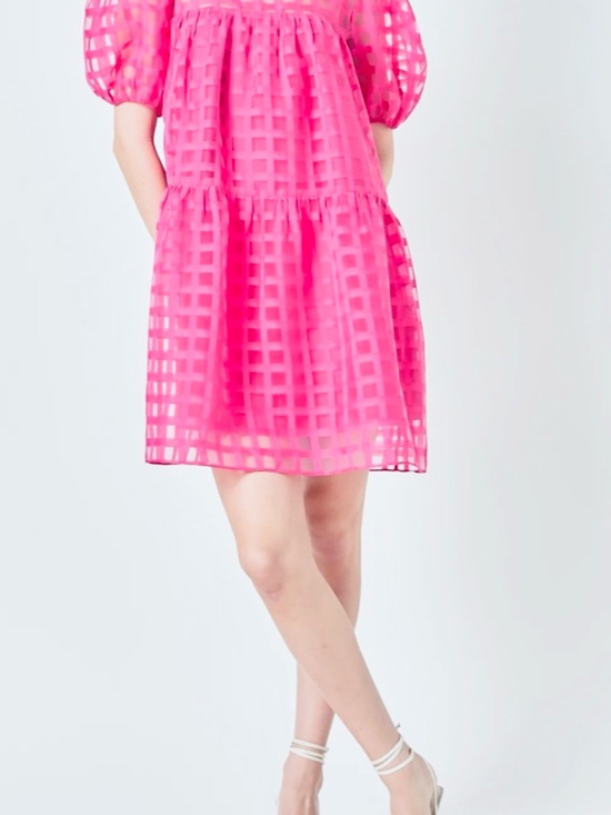 English Factory Dresses & Skirts - English Factory Bright Pink Puff-Sleeve Tiered Mini Dress